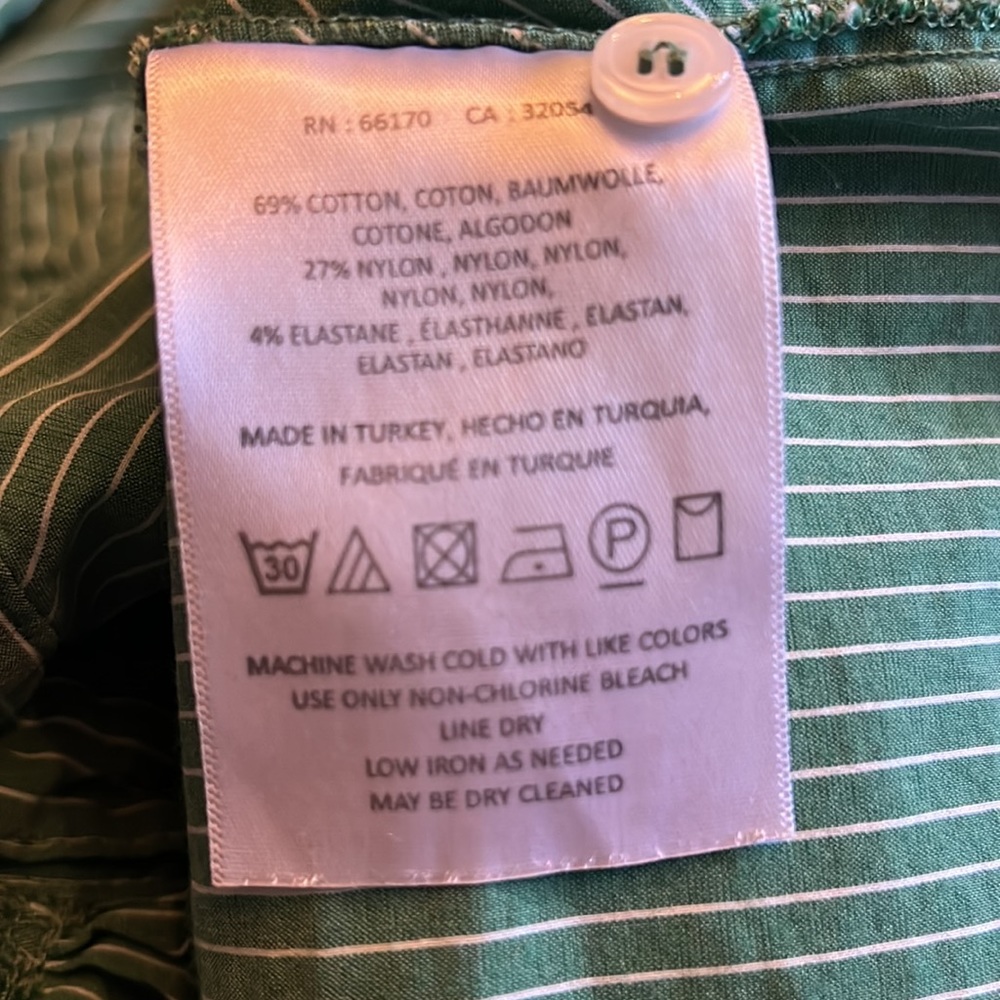 ANTHROPOLOGIE MAEVE Tie Waist Striped Green Button Down Shirt Womens 6 - Picture 6 of 6
